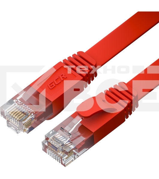 Патч-корд GCR  PROF плоский прямой 7.5m, UTP медь кат.6, красный, 30 AWG, ethernet high speed 10 Гбит/с, RJ45, T568B, GCR-52876