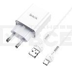 Зарядное устройство Hoco 10.5Вт, 2.1А, 1хUSB + кабель USB/Type-C 1м, C81A, белый, блистер, фото3