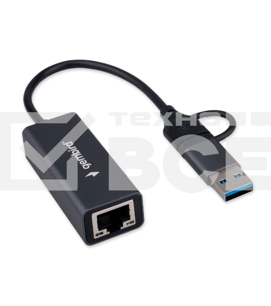 Сетевой адаптер Ethernet Gembird NIC-U7, USB 3.0 + Type-C - Gigabit Ethernet adapter, алюминий, RTL8153