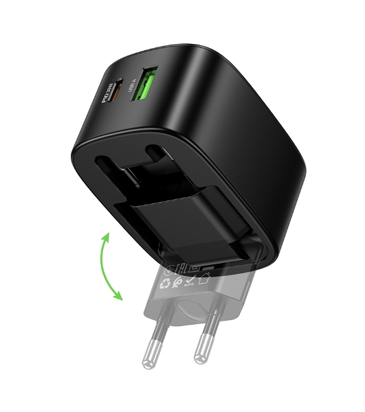 Зарядное устройство Hoco 30Вт, 3А, QC3.0/PD, 1xUSB, 1xType-C, CS102A, черный, коробка