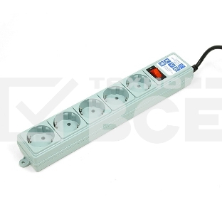 Фильтр-удлинитель Power Cube B 3,0 м 5 розеток (серый) 10А/2,2кВт