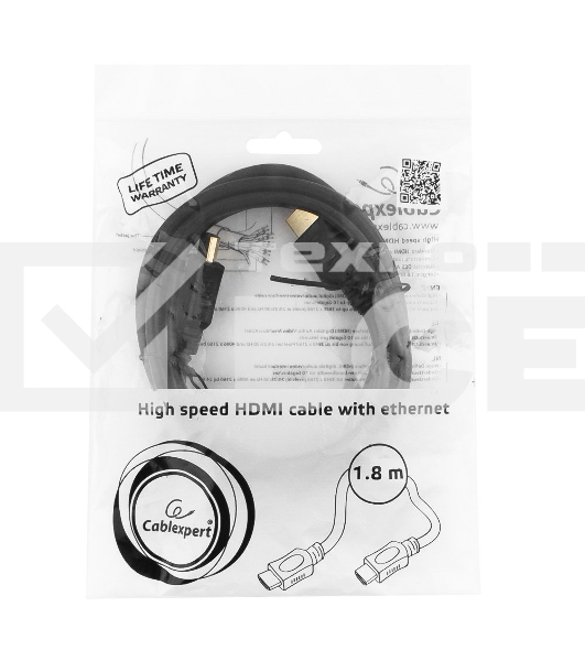 Кабель Cablexpert HDMI CC-HDMI4L-6, 19M/19M, v2.0, серия Light, позол.разъемы, экран, 1.8м, черный, пакет