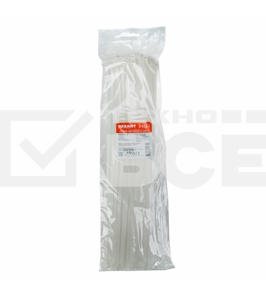 Хомут-стяжка кабельная нейлоновая Rexant 450 x7,6 мм, белая, упаковка 100 шт.