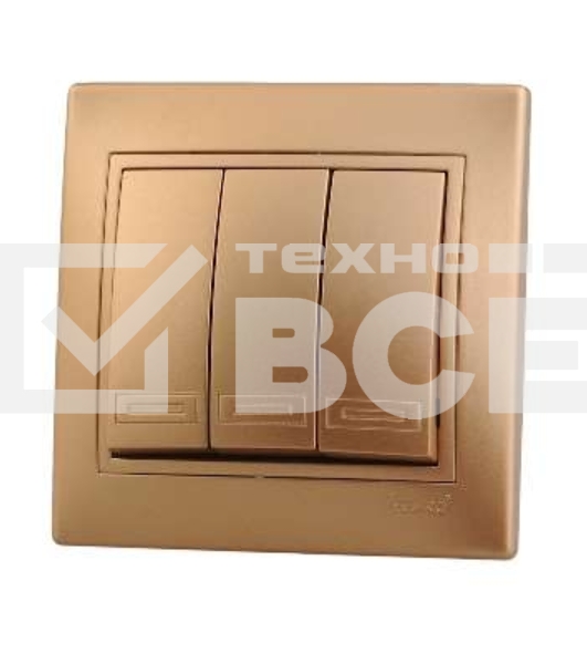 Выключатель 3-кл. СП Мира 10А IP20 метал. зол. LEZARD 701-1313-109