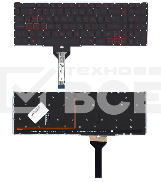 Клавиатура для ноутбука Acer Nitro 5 AN517-41 черная с подсветкой (узкий шлейф, красные буквы)
