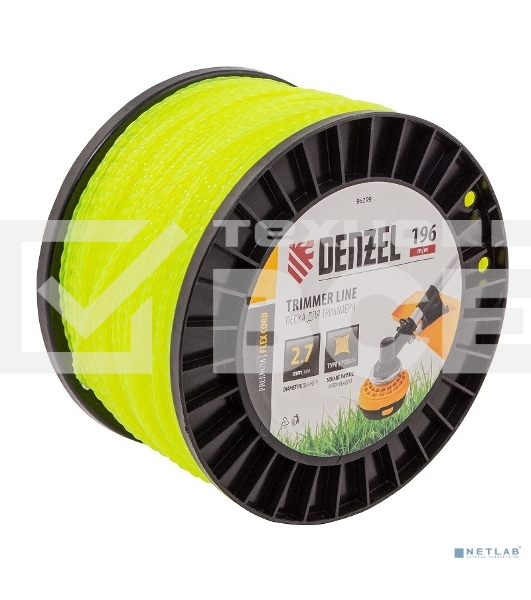 Леска для триммера Denzel витой квадрат, 2,7мм х 196м, на DIN катушке FLEX CORD
