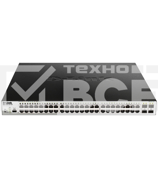 Коммутатор D-Link DGS-1210-52P/ME/B1A, L2 Managed Switch with 48 10/100/1000Base-T ports and 4 1000Base-X SFP ports (8 PoE ports 802.3af/802.3at (30 W), 16 PoE ports 802.3af (15,4 W), PoE Budget 193 W). 16K Mac