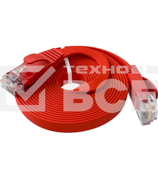 Патч-корд GCR  PROF плоский прямой 7.5m, UTP медь кат.6, красный, 30 AWG, ethernet high speed 10 Гбит/с, RJ45, T568B, GCR-52876