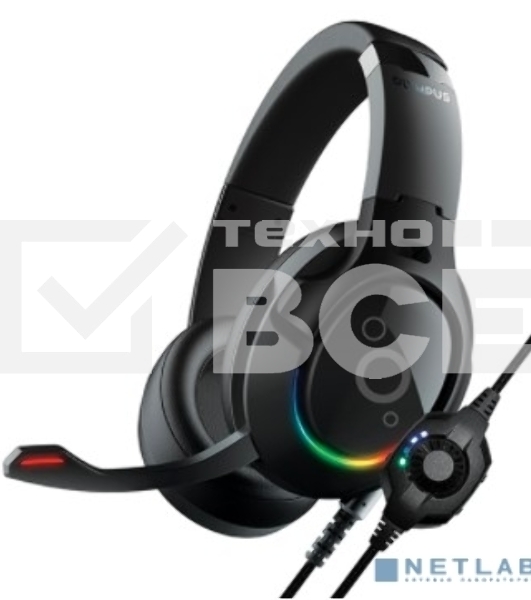 Гарнитура проводная Qumo Olimpus GHS 0024, звук 7.1 с микрофоном, USB подключение, RGb управляемая подсветка