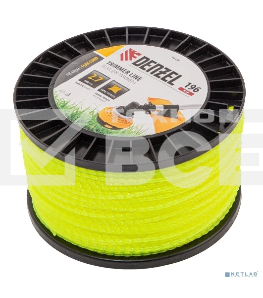 Леска для триммера Denzel витой квадрат, 2,7мм х 196м, на DIN катушке FLEX CORD