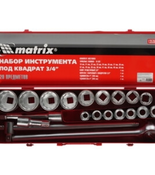 Набор головок Matrix квадрат 3/4'' головки 19 х 50 мм 20 предм. в метал. боксе