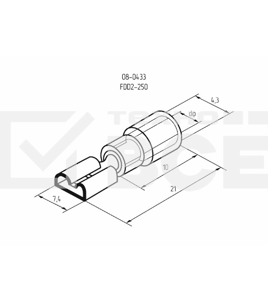 Клемма плоская изолированная гнездо 7.4 мм 1.5-2.5 мм² (РПи-м 2.5-(6.3)/РПИм 2-250) Rexant