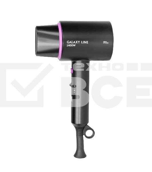Фен для волос Galaxy Line GL 4346, черный, 1400 Вт, 2 скорости потока воздуха, функция «холодный воздух», насадка-концентратор, длина шнура питания 170 см, подвесная петля, защита мотора от перегрева