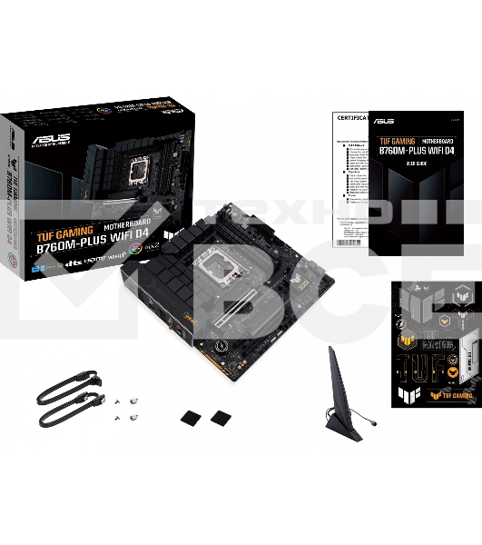 Материнская плата ASUS TUF GAMING B760M-PLUS WIFI D4, LGA 1700, Intel B760, 4xDDR4, 4xSATA, 2xM.2, 1xPCI-E 5.0 x16, 1xPCI-E 4.0 x4, 1xUSB-A 3.2 Gen 1, 4xUSB-A 3.2 Gen 2, 2xUSB 2.0, 1xUSB-C 3.2 Gen 2x2, 1x2.5Gb LAN, 5x3.5 мм, 7.1, Wi-Fi 6, Bluetooth 5.2, M