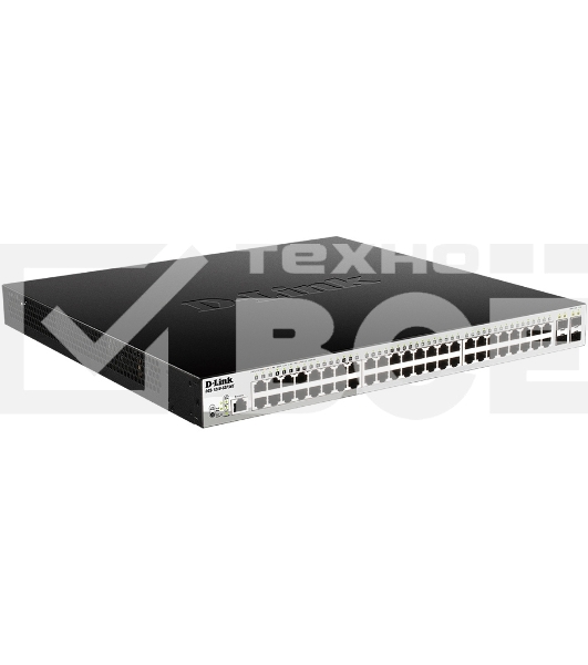Коммутатор D-Link DGS-1210-52P/ME/B1A, L2 Managed Switch with 48 10/100/1000Base-T ports and 4 1000Base-X SFP ports (8 PoE ports 802.3af/802.3at (30 W), 16 PoE ports 802.3af (15,4 W), PoE Budget 193 W). 16K Mac