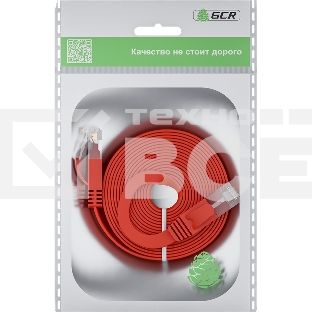 Патч-корд GCR  PROF плоский прямой 7.5m, UTP медь кат.6, красный, 30 AWG, ethernet high speed 10 Гбит/с, RJ45, T568B, GCR-52876