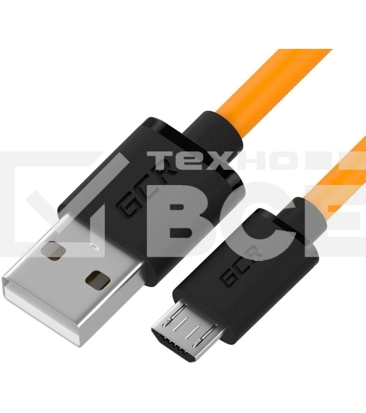 Кабель QC 1.0m MicroUSB, быстрая зарядка, оранжевый TPE, черные коннекторы, 28/22 AWG, GCR-52480