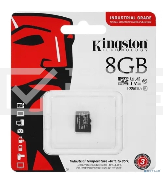 Флеш карта microSDHC 8Gb Class10 Kingston <SDCIT2/8GBSP> Industrial Temperature Class UHS-I без адаптера
