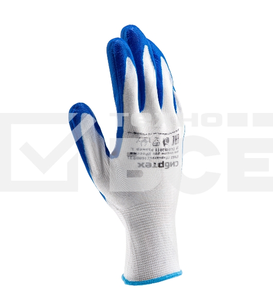Перчатки полиэфирные Сибртех с синим нитрильным покрытием, размер L, 15 класс вязки