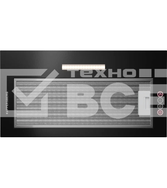 Вытяжка встраиваемая Kuppersberg INTOUCH 60 B, ширина 54 см, отвод/рециркуляция, 650 м3/час, 3 скорости, электронное сенсорное управление, светодиодное освещение 1х5 Вт, жироулавливающий фильтр, угольный фильтр KF-T (опция), 41 дБ, цвет: черный