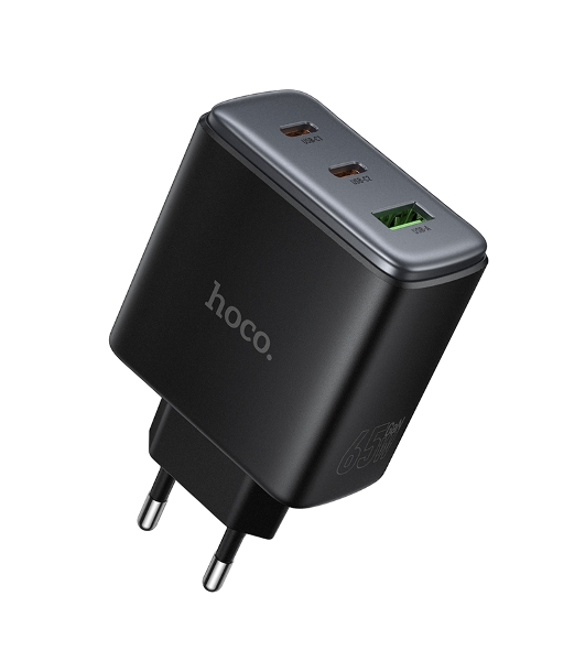 Зарядное устройство Hoco 65Вт, 3.25А, QC3.0/PD, 1xUSB, 2xType-C, C160A, черный, коробка