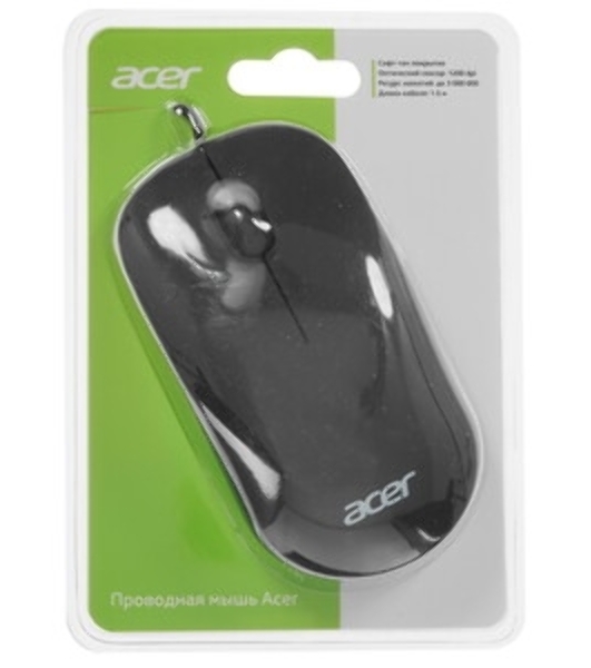 Мышь проводная Acer OMW122 черный, 1200 dpi, USB, кнопки - 3