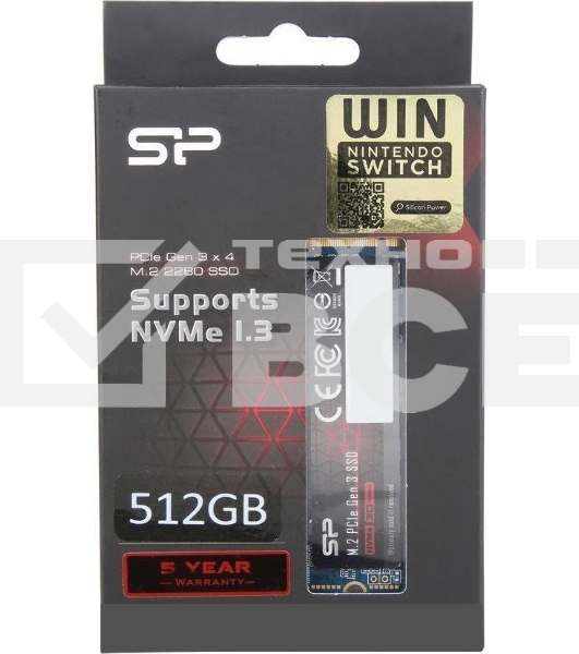 Накопитель SSD 512GB Silicon Power A80, M.2 2280, PCI-E 3x4, [R/W - 3200/2300 MB/s]