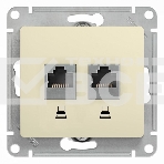 Механизм розетки комп. 2-м Glossa RJ45+RJ45 кат.5е беж. SchE GSL000285KK, фото 1