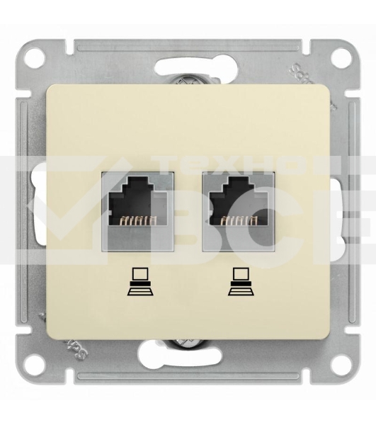 Механизм розетки комп. 2-м Glossa RJ45+RJ45 кат.5е беж. SchE GSL000285KK