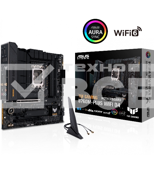 Материнская плата ASUS TUF GAMING B760M-PLUS WIFI D4, LGA 1700, Intel B760, 4xDDR4, 4xSATA, 2xM.2, 1xPCI-E 5.0 x16, 1xPCI-E 4.0 x4, 1xUSB-A 3.2 Gen 1, 4xUSB-A 3.2 Gen 2, 2xUSB 2.0, 1xUSB-C 3.2 Gen 2x2, 1x2.5Gb LAN, 5x3.5 мм, 7.1, Wi-Fi 6, Bluetooth 5.2, M