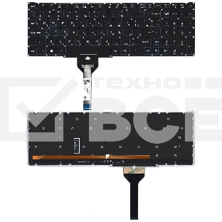 Клавиатура для ноутбука Acer Nitro 5 AN517-41 черная с подсветкой (узкий шлейф, синие буквы)