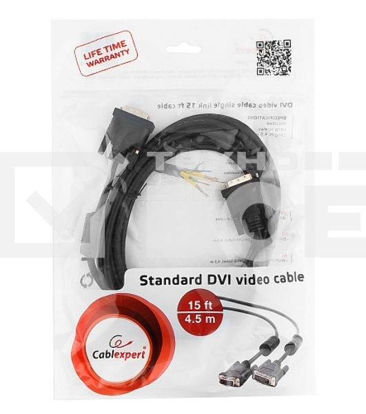 Кабель DVI-D single link Gembird/Cablexpert , 19M/19M, 4.5м, черный, экран, феррит.кольца, пакет (CC-DVI-BK-15)