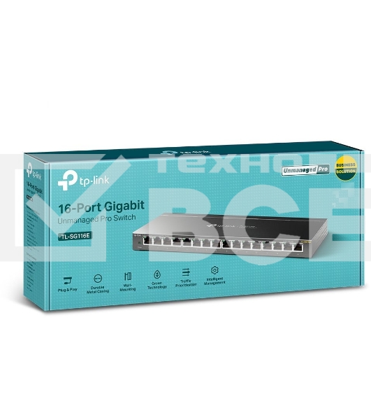 Сетевой коммутатор TP-Link 16-Port Gigabit Easy Smart Switch, 16 Gigabit RJ45 Ports, Desktop Steel Case, MTU/Port/Tag-based VLAN, QoS, IGMP Snooping, Web/Utility Management