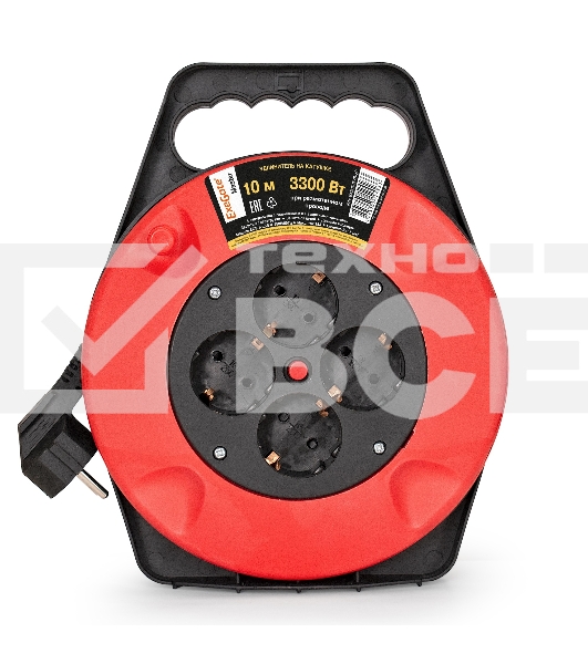 Удлинитель на катушке ExeGate EX286337RUS Master ECS-1-1.5B (4 евророзетки с заземлением, 10м, защита от детей, защита от перегрузки, 3х1,5мм2, 15А/3.3кВт)