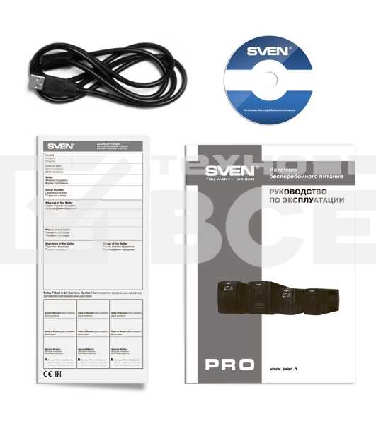 Источник бесперебойного питания SVEN Pro 1000 1000VA/720W USB, RJ-45 (3 EURO) 