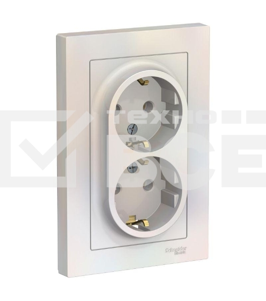 Розетка 2-м ATLAS DESIGN с заземл. 16А в сборе жемчуг SchE ATN000424