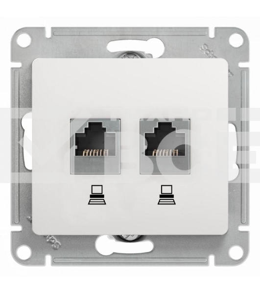 Механизм розетки комп. 2-м Glossa RJ45+RJ45 кат.5е бел. SchE GSL000185KK