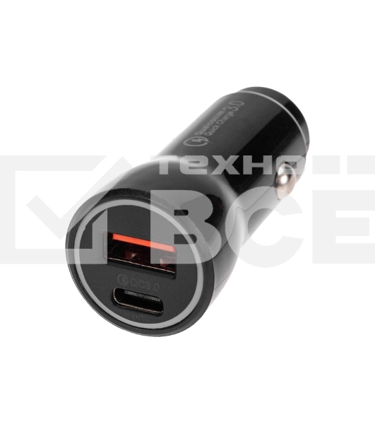 Автозарядка в прикуриватель АЗУ USB-A (QC 3.0)+USB-C (PD), 38Вт черный Rexant