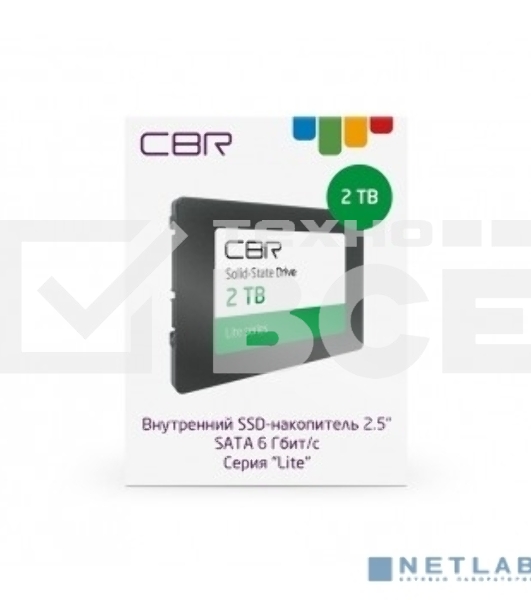 Накопитель SSD CBR SSD-002Tb-2.5-LT22, серия 'Lite', 2048 Gb, 2.5', SATA III 6 Gbit/s, SM2259XT, 3D TLC NAND, R/W 550/520 Mb/s, TbW (Tb) 1000