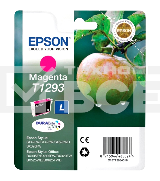 Картридж струйный Epson T1293 (C13T12934012/C13T12934011/C13T12934010) пурпурный (7 мл) для SX420/425/525WD/B42WD/BX320FW