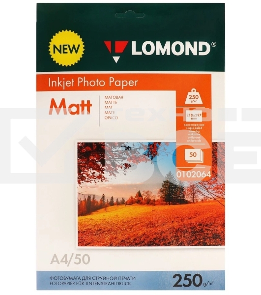 Фотобумага LOMOND  250 г/м2 А4 односторонняя   матовая  50 л.