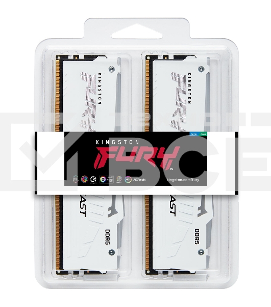 Оперативная память Kingston Fury Beast White RGB, DDR5, 64GB (2x32GB), 6000MHz, CL36, DIMM, с радиаторами, RGB, белый
