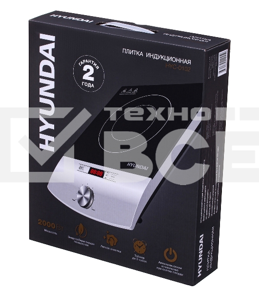 Плита настольная электрическая Hyundai HYC-0102 серебристый/черный стеклокерамика