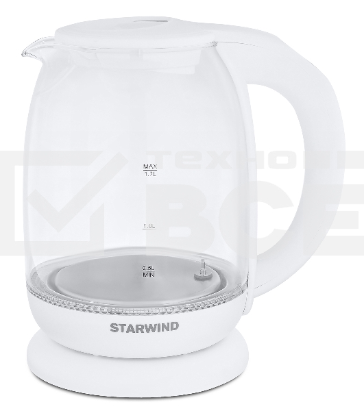 Чайник электрический Starwind SKG4215 1.7л. 2200Вт белый (корпус: стекло)