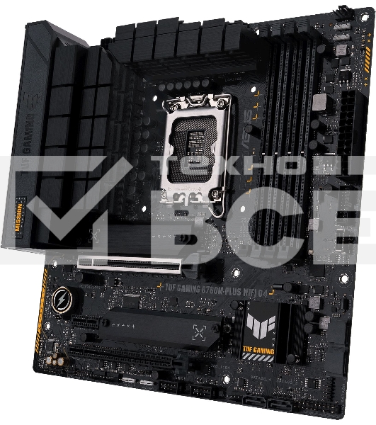 Материнская плата ASUS TUF GAMING B760M-PLUS WIFI D4, LGA 1700, Intel B760, 4xDDR4, 4xSATA, 2xM.2, 1xPCI-E 5.0 x16, 1xPCI-E 4.0 x4, 1xUSB-A 3.2 Gen 1, 4xUSB-A 3.2 Gen 2, 2xUSB 2.0, 1xUSB-C 3.2 Gen 2x2, 1x2.5Gb LAN, 5x3.5 мм, 7.1, Wi-Fi 6, Bluetooth 5.2, M