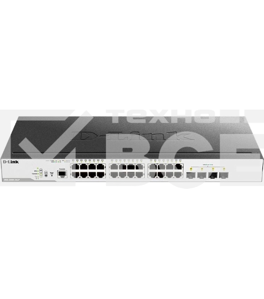 Коммутатор D-Link Switch DGS-3000-28LP/B1A Управляемый коммутатор 2 уровня с 24 портами 10/100/1000Base-T и 4 портами 1000Base-X SFP (24 порта с подде