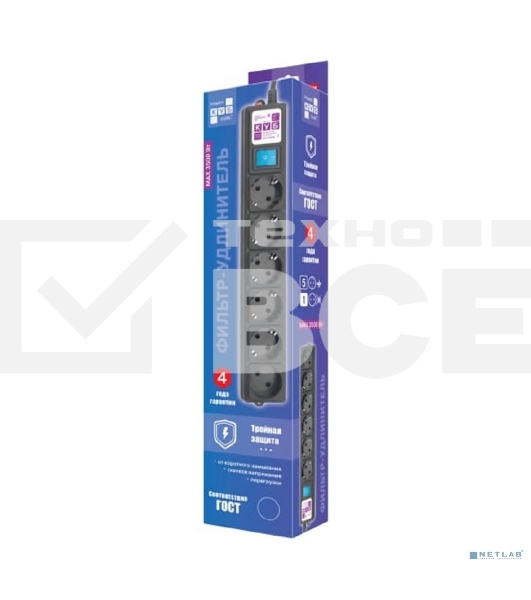 Сетевой фильтр Powercube SPG6-B-3M 3м (6 розеток) черный (коробка)