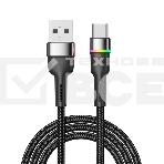 Кабель Rexant USB-A - Type-C, 3А, 18Вт, 1м, в черной нейлоновой оплетке, с LED подсветкой, фото 1