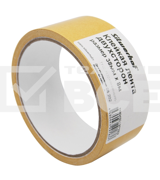 Клейкая лента двухсторонняя Silwerhof ECO белая шир.38мм дл.8м полипропилен