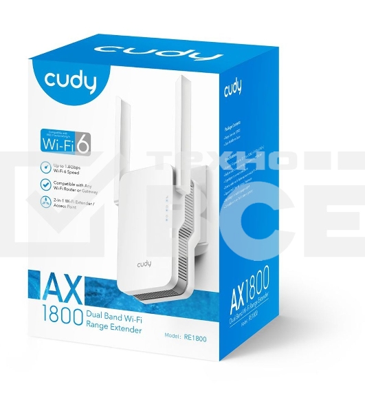 Повторитель беспроводного сигнала Cudy RE1800 AX1800 10/100/1000BASE-TX/Wi-Fi белый
